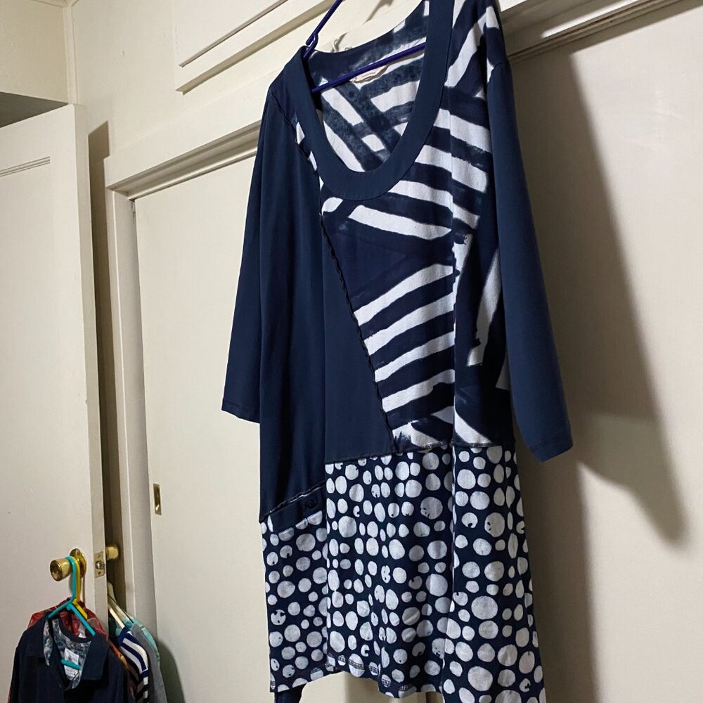 WILD & FUN, navy & white, asymmetrical, multi-design dress, size 4X